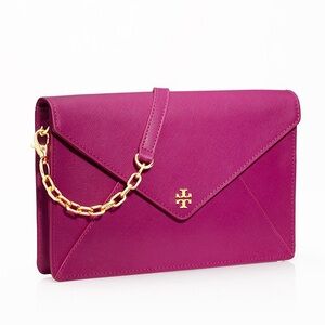 Tory Burch Magenta Clutch with Gold Chain